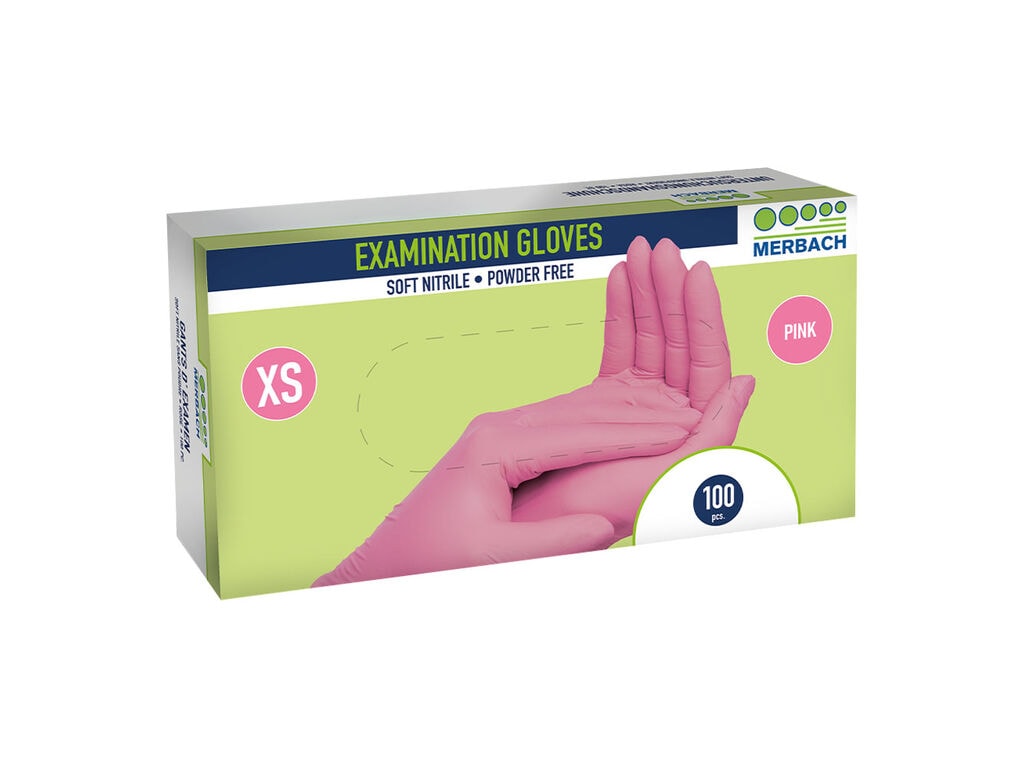 Merbach - Soft Nitrile Gloves - Pink - Box of 100 (X-Small)