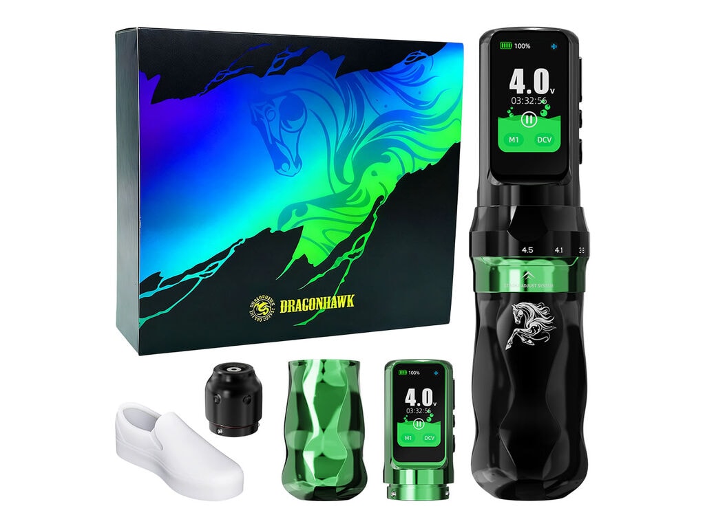 Dragonhawk - Mast Fold Pro - Wireless Tattoo Machine - Year of the Horse - Green