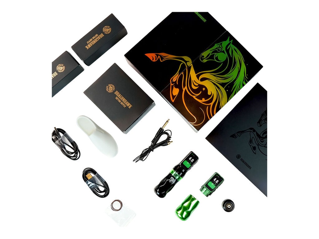 Dragonhawk - Mast Fold Pro - Wireless Tattoo Machine - Year of the Horse - Green