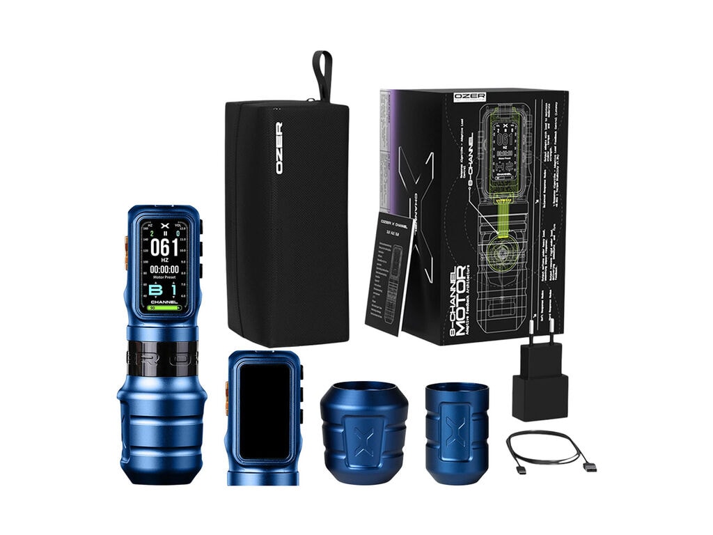 Ozer - X-Channel - Draadloze Tattoo Machine - Combipakket - Blauw