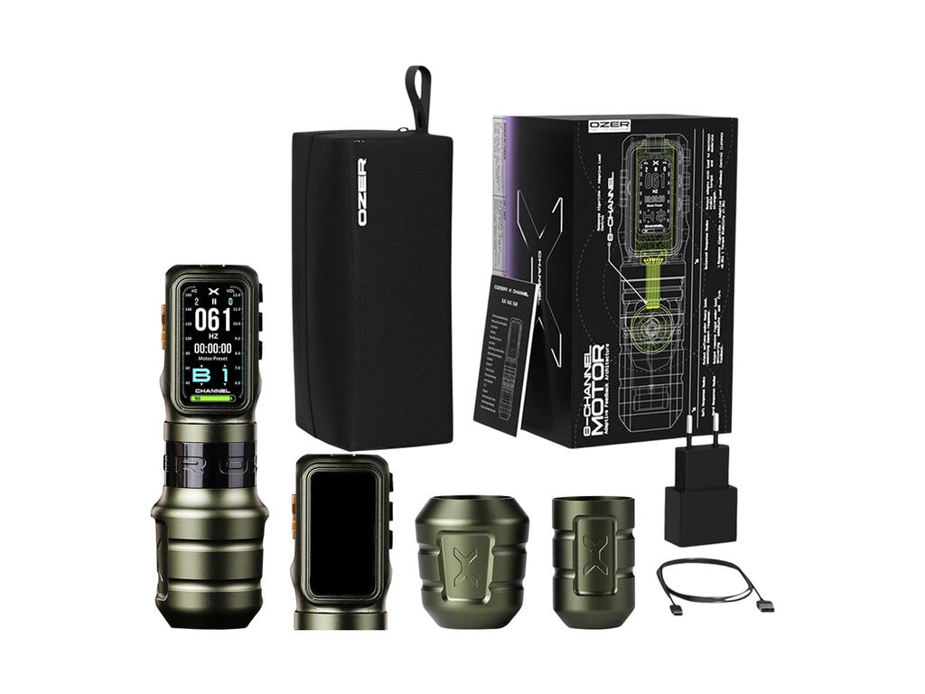 Ozer - X-Channel - Draadloze Tattoo Machine - Combipakket - Groen