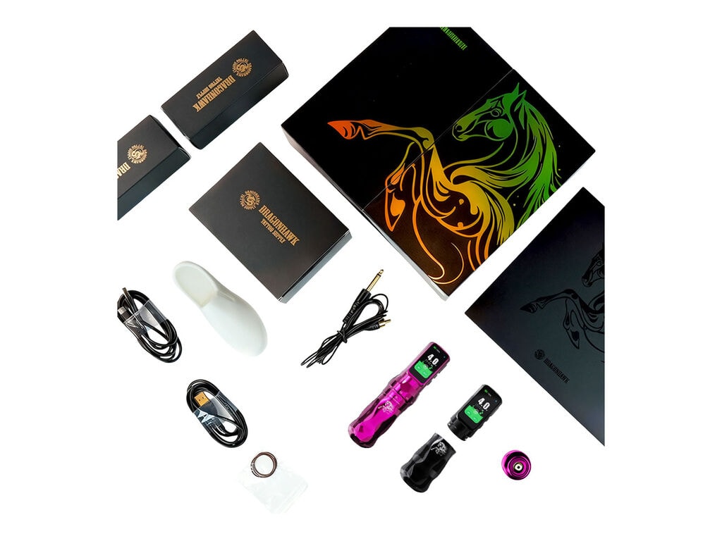 Dragonhawk - Mast Fold Pro - Wireless Tattoo Machine - Year of the Horse - Pink