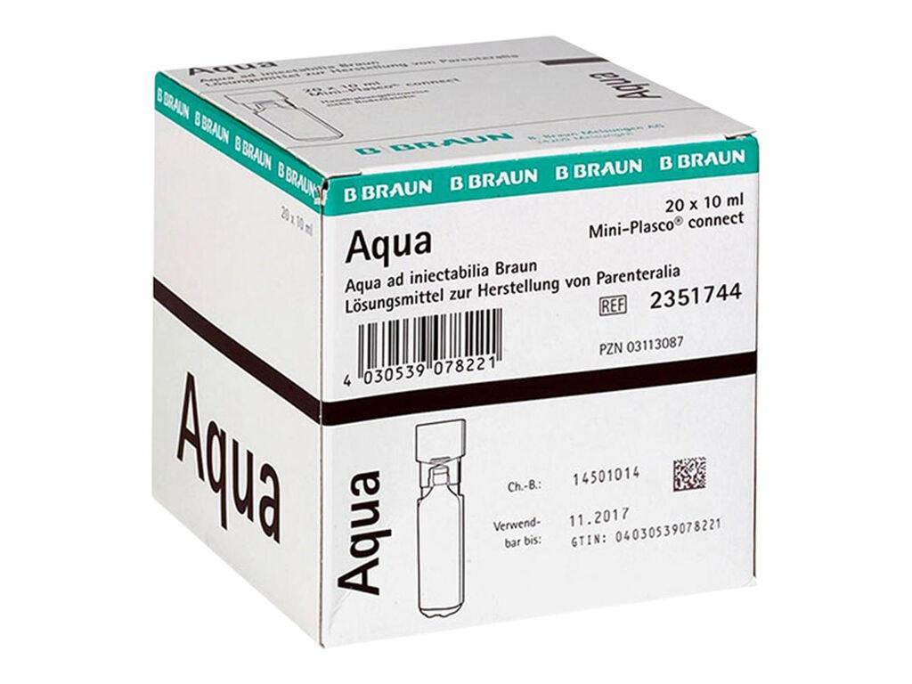 Braun - Mini-Plasco - Solución de mezcla de agua estéril - Caja de 20 x 10 ml