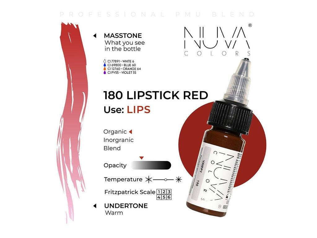Nuva Colors - Lip - 180 Lipstick Red - 15 ml / 0,5 oz
