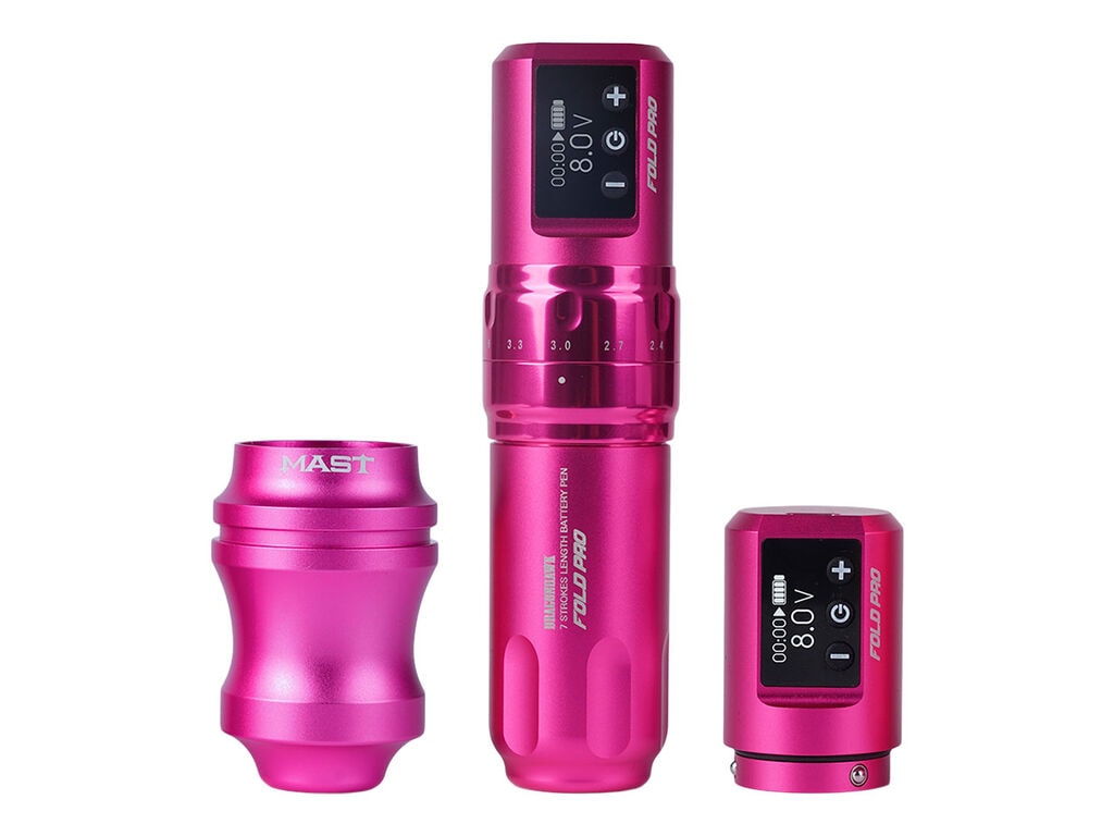 Dragonhawk - Mast Fold Pro - Kabellose Tattoo Maschine - Kombi-Paket - Rosa