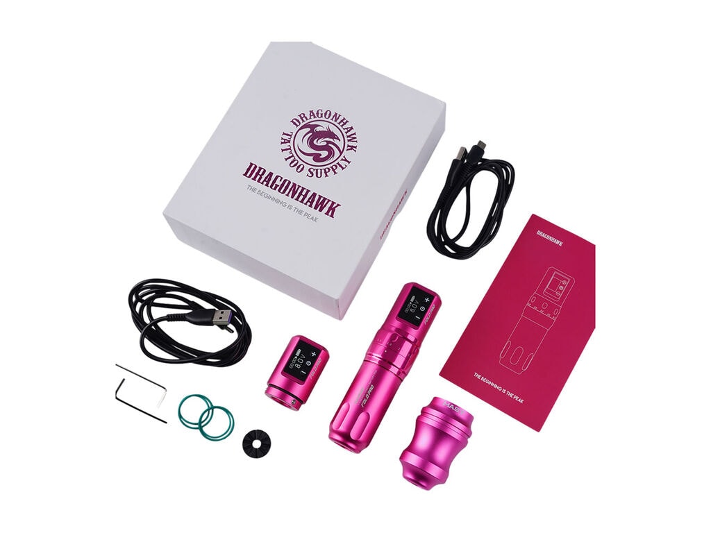 Dragonhawk - Mast Fold Pro - Kabellose Tattoo Maschine - Kombi-Paket - Rosa