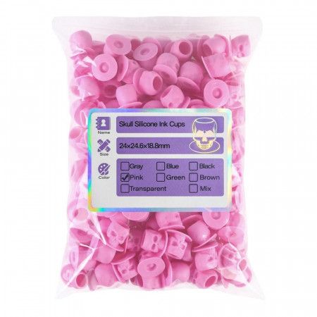 Schedelvormige Siliconen Inkt Cups - Roze - Verpakking van 100