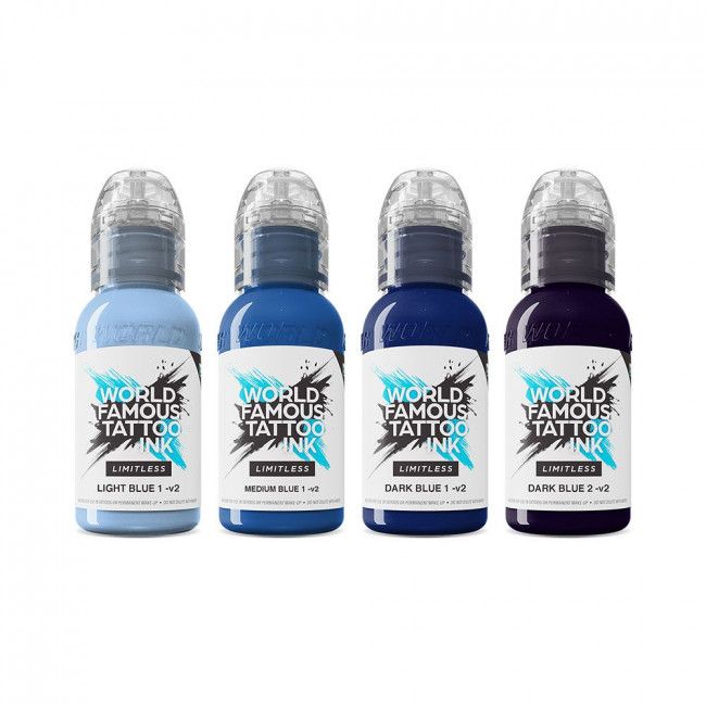 World Famous Limitless Shades of Blue Set 4 x 30 ml 1 oz All Tattoo Ink Sets Tattoo Ink Tattooland