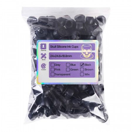 Caps Silicone pour Encre en Forme de Crâne - Noir - Pack de 100