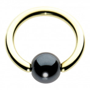 Ball Closing Ring (BCR) with Hematite Bead - Titanium - Aztec Gold
