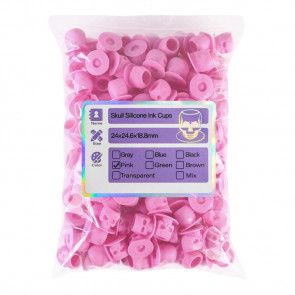 Caps Silicone pour Encre en Forme de Crâne - Rose - Pack de 100